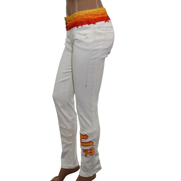 Vintage Y2K Mid Rise Pepe Jeans 73 White Skinny Pants Retro Patch Size 27 - Picture 4 of 9